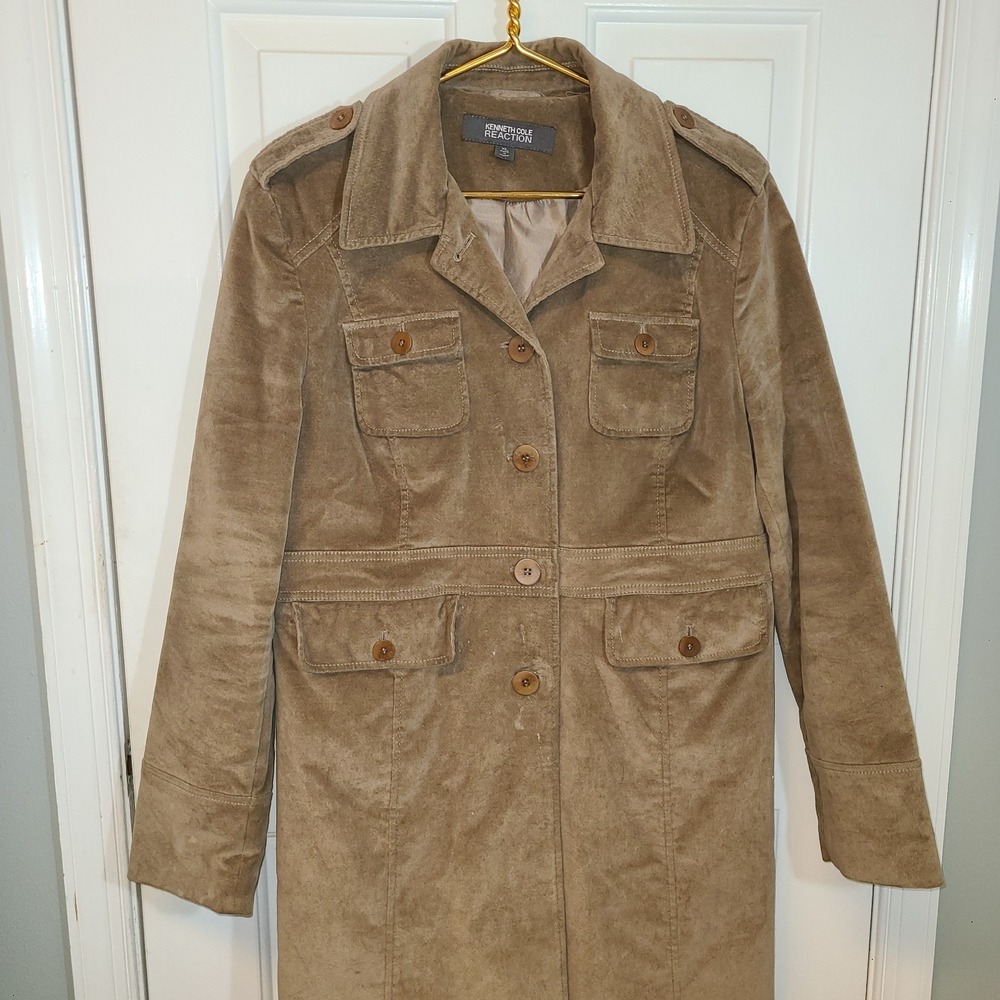 Kenneth Cole‎ Reaction Men's XL Tan Button-Front Overcoat Polyester Faux Suede
